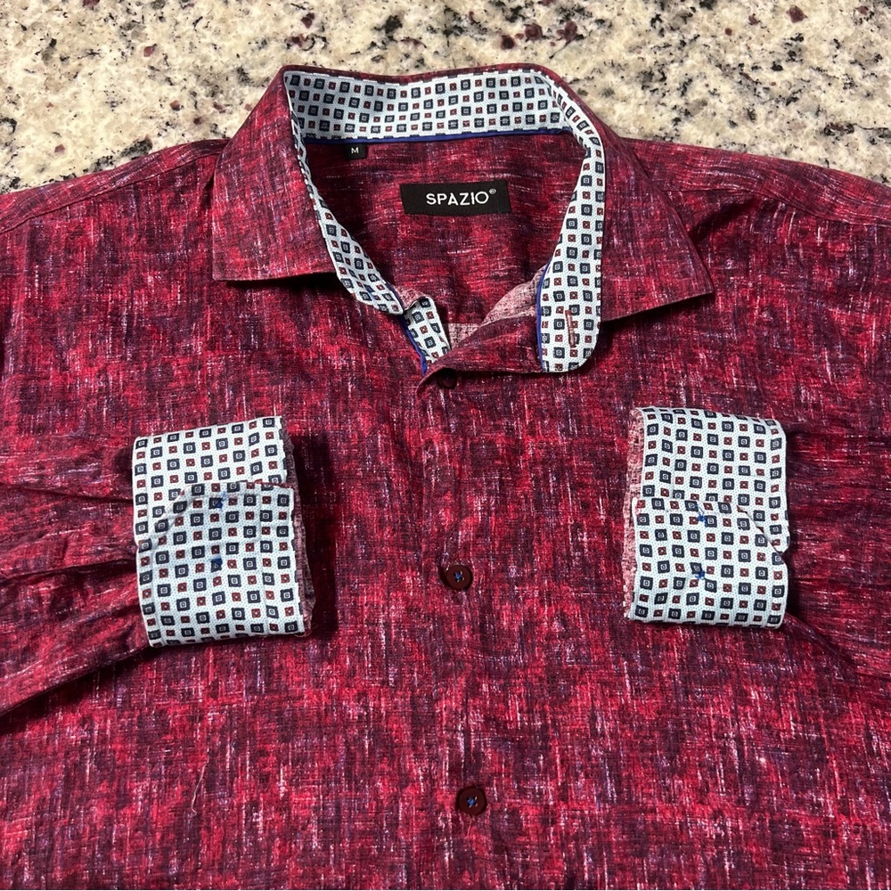 Spazio, Printed, 100% Cotton, Made in Turkey,‎ Button Up Dress Shirt | Mens M